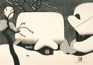 Kiyoshi Saito Japanese Lithograph Print Winter In Aizu