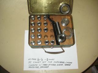 Vintage 3c Collet Set W/spindle Adapter Thread Protector Spanner