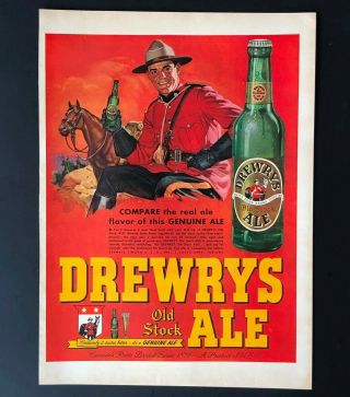 1948 Drewrys Ale Advertisement Beer Canadian Mountie Horse Art Vtg Print Ad
