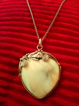 Vintage Mother Of Pearl Sterling silver heart pendant and 20 