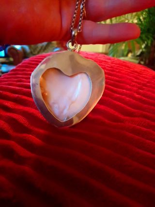 Vintage Mother Of Pearl Sterling silver heart pendant and 20 