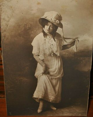 Antique Photograph Woman Pulling Up Dress To Show Shoes Large Cabinet Photo