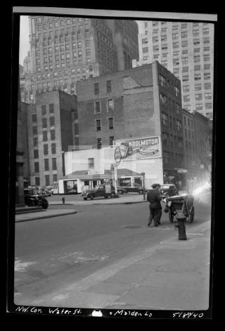 1940 Gas Station Water St Manhattan Nyc York City Old Photo Negative 342b