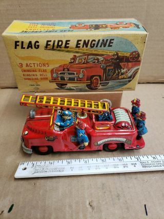 Vintage Tin Toy T N Japan Flag Fire Engine Friction