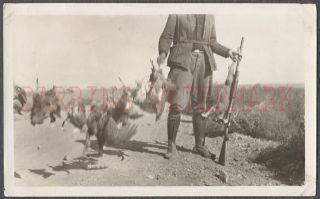Unusual Vintage Photo Hunting Man W/ Gun & Stringer Of Dead Birds 670015