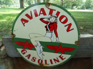 Old Vintage Dated 1931 Flying A Aviation Gasoline Porcelain Gas Pump Sign