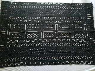Authentic African Handwoven Black And White Mud Cloth Fabric 64 " By 42 "