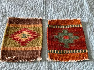 2 Vintage Small/miniature Navajo Wool Rug Native American Indian 6x5”