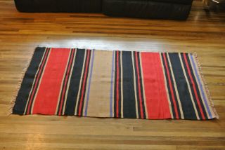 Vtg.  Indian Wool Blanket Rug 66 " X 32.  5 " Native American Handmade Tight Weave