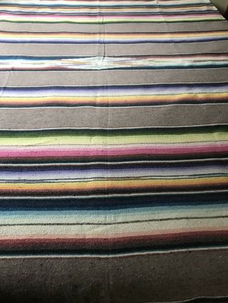 Lg Vintage Earth Color Striped 60”x88” Southwest Serape Saltillo Cotton Blanket