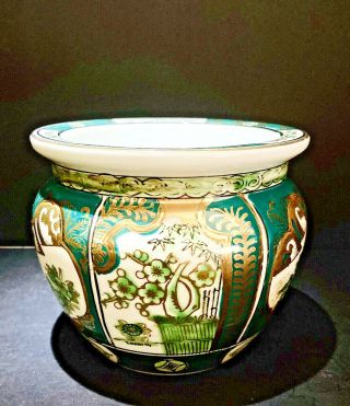 Exquisite Mid 20th Century Gold Imari Hand Painted 4” Cache Pot Planter