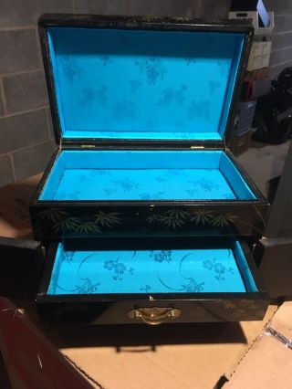 Vintage Black Lacquer Oriental Japanese Asian Jewelry Box 2