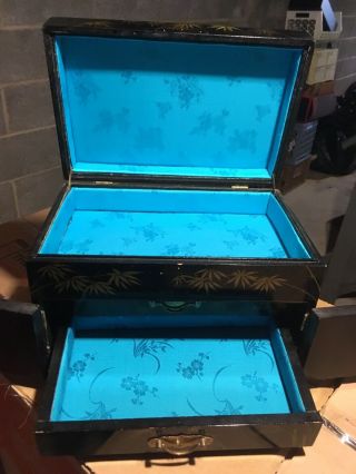 Vintage Black Lacquer Oriental Japanese Asian Jewelry Box 3