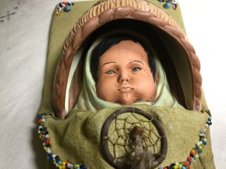 Vtg Native American Indian Doll Baby Papoose Cradle Board Handmade Artist Signed