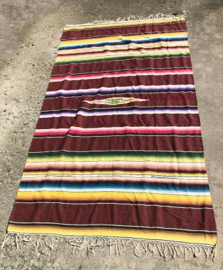 Old Vintage Mexican Woven Wool Serape Saltillo Blanket Throw Fringe 48 " X 84 "