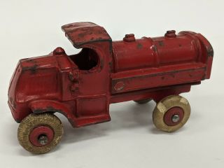 Antique Vtg Hubley Cast Iron Red 4.  5 " Tanker Truck Toy Tank Hauler