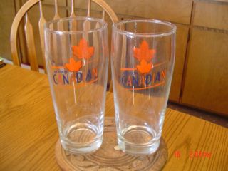 Set Of 2 Molson Canadian 16 Oz Beer Glasses Signed & Dated,  Mapleleaf