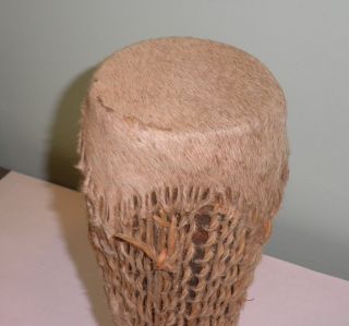 Vintage Native American Indian Ceremonial Double Sided Log Drum Animal Hide Fur