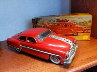 Vintage 1950s Red Pontiac Nos Minister Delux Toy Friction Toy Car W/ Box