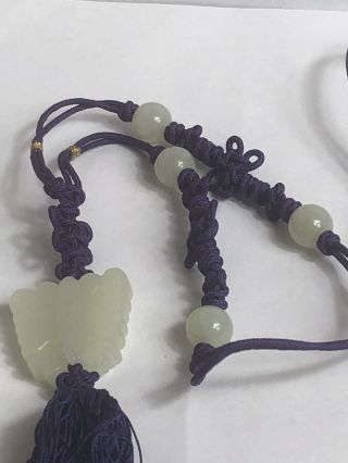 Vintage Chinese Carved Jade Pendant Beads Necklace Knotted Cord Tassels