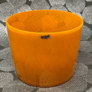 Vintage Kosta Boda Sweden Vivid Orange Art Glass Cylinder Bowl Vase 4 