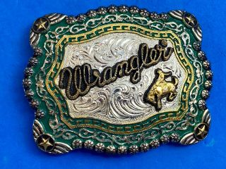 Vintage Wrangler Handcrafted Western Cowboy Rodeo Belt Buckle