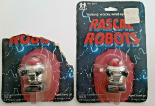In Pkg 2 Vintage 1978 Tomy Wind Up Rascal Robots Space Red Gold Taiwan
