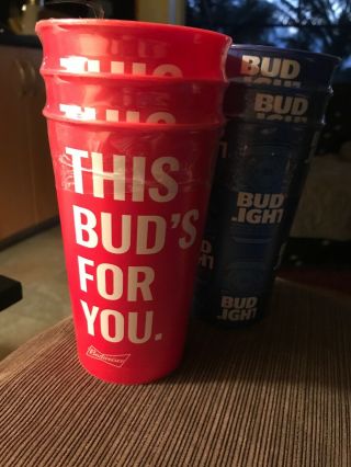 Six 22 - Ounce Budweiser And Bud Light Plastic Beer Cups