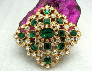 Vintage Joan Rivers Emerald Maltese Swarvoski Crystal Brooch Pin Collectors Item