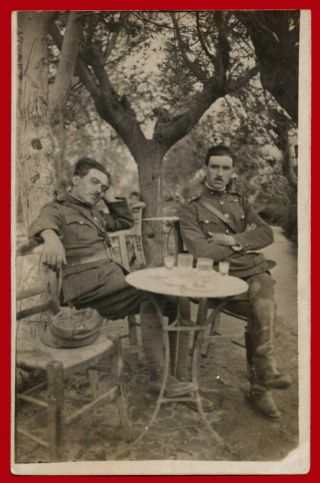 20767 Greece 1920s.  Two Army Officers At Rest Time / Text.  Photo Pc Size Rppc.