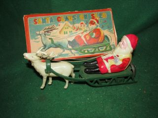 Vintage Tin & Celluloid Windup - Santa On Sleigh - Occupied Japan - 1940 