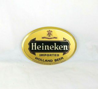 Vintage Nos Heineken Beer Gold & Black Oval Bar Sign - Made In Belgium