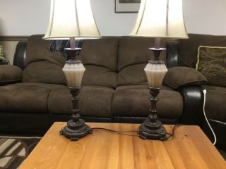 Vintage Style Table Lamps Set Of 2 Dark Bronze Metal For Living Room Bedroom 33”