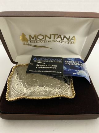 Vintage Montana Silversmiths German Silver Belt Buckle.  Still