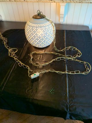 Vintage Mid Century Modern Reticulated Hanging Swag Light