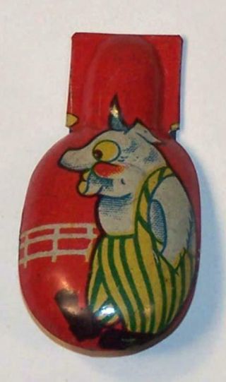 Vintage Pre - War Japanese Tin Clicker - Pig In Striped Overalls