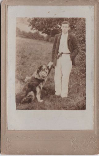 Antique Cabinet Photo - Man With Dog.  West Witton Studio
