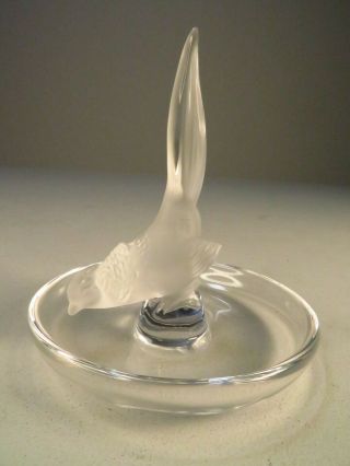 Vintage Lalique Pheasant Pin Ring Dish In Frosted Glass Crystal - Signed On Base