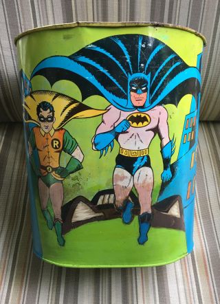 Vintage 1966 Dc Comics Batman Robin Tin Litho Trash Can By Cheinco Usa