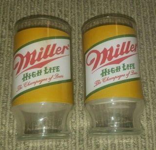 Vintage Miller High Life Champagne Of Beers 10oz Glass Mid Century Home Bar Pair