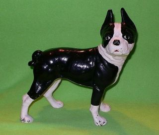 Vintage Solid Cast Iron Boston Terrier Dog Statue / Door Stop.  9 Pounds.  10 " H