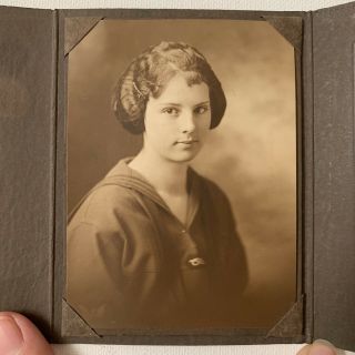 Antique Tri - Fold Photograph Cabinet Card Young Woman Harper,  Kansas