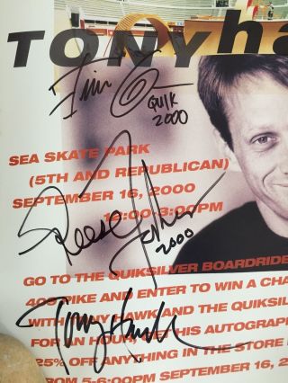 Tony Hawk Signed Autographed Poster - Quiksilver Seattle Store Opening - VINTAGE 3