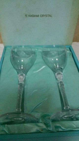 Vintage Kagami Crystal Glass Wine Set 8 " H Cut Long Stem