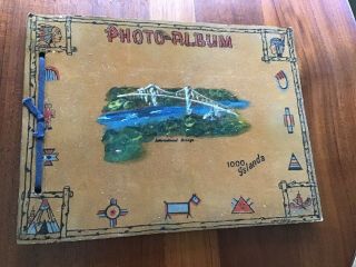 Hand Painted Leather Cover Photo Album Thousand Islands Native American Drawings
