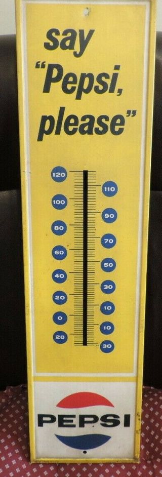 Vintage Estate 1970 Say Pepsi Please Thermometer W/ No Thermometer 28 " X 7 1/8 "