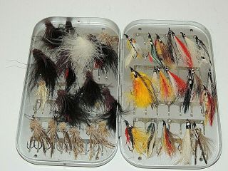 Vintage Wheatley Silmalloy Metal Fly Box W/119 Clips,  40 Colorful Large Flies