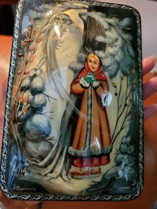 Fedoskino Russian Lacquer Box Hand Painted Signed Mopoyko Shell Top