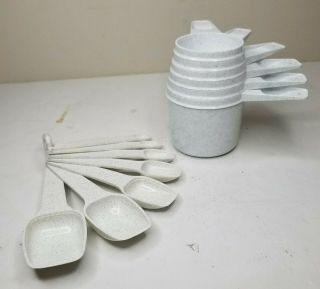 Vintage Tupperware Speckled Fireworks Full Set 7 Measuring Spoons And 6 Cups