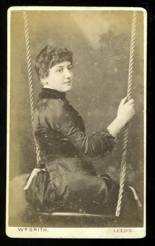 Cdv Of Young Woman On Swing By Smith Of Leeds C.  1880